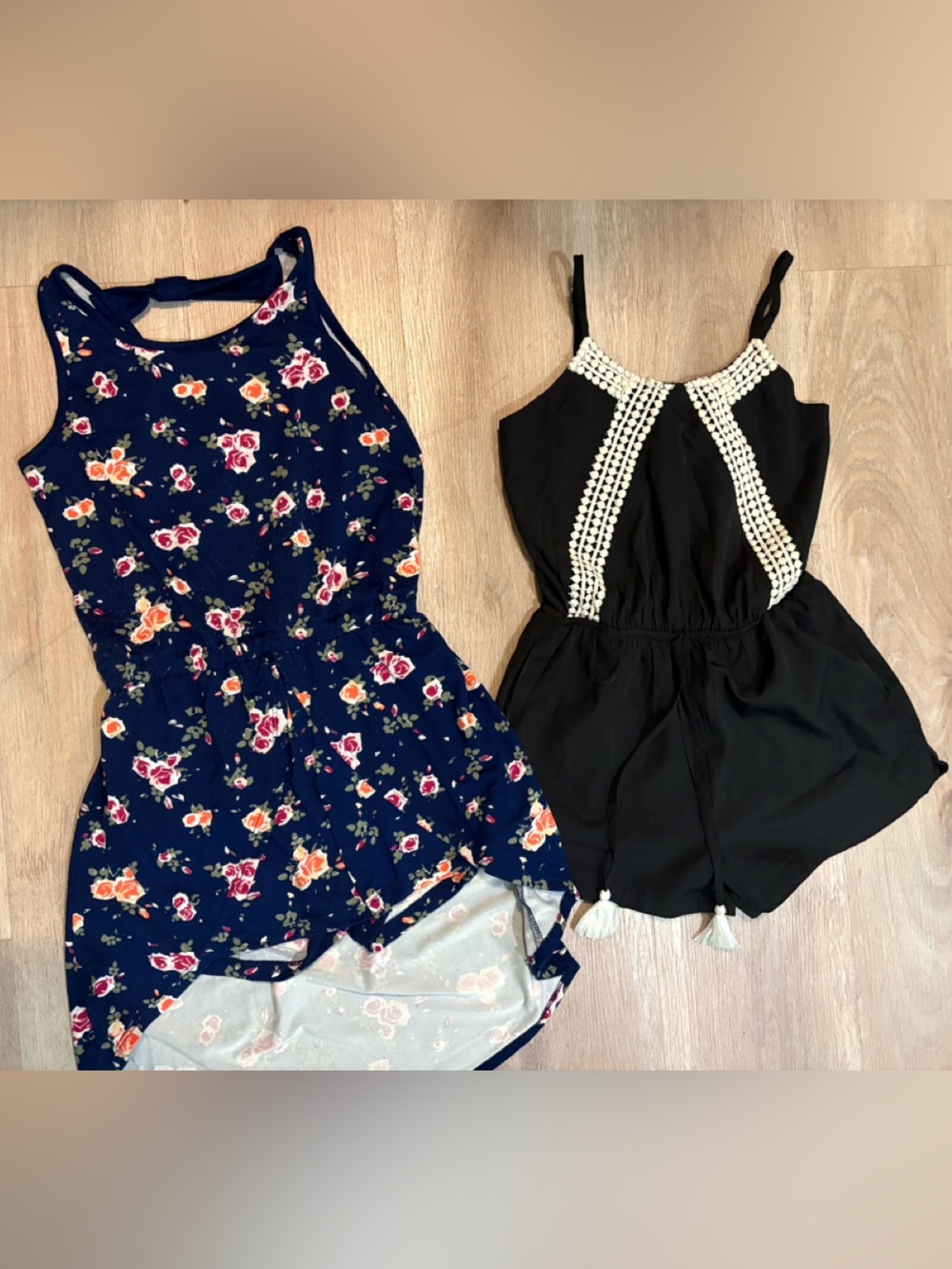 Black Crochet-Trim Spaghetti Romper